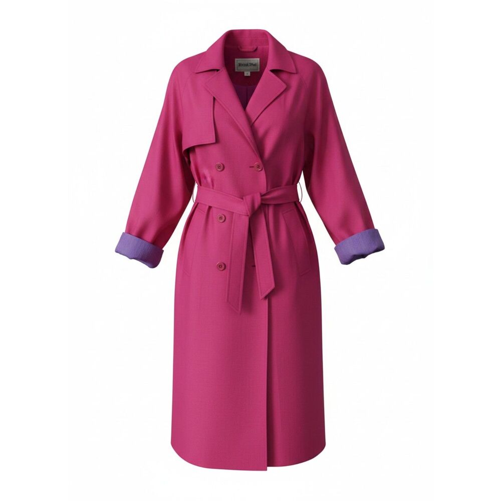 British Mist Vintage Fuchsia Pink Trench Coat Womens 9/10 Belted Double Breasted